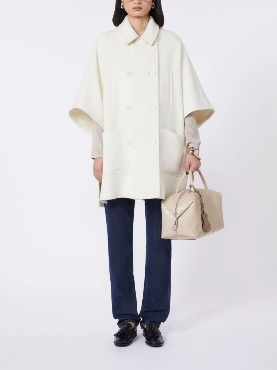 Max Mara Beige Crocodile Print Leather Tote Bag Neutraal