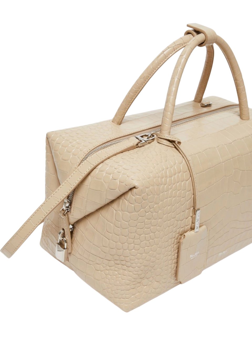 Max Mara Beige Crocodile Print Leather Tote Bag Neutraal
