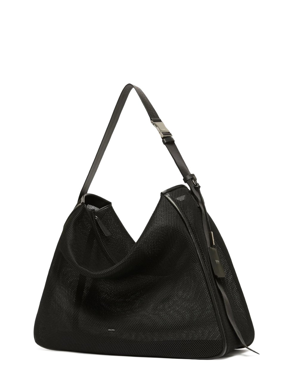 Max Mara Textured Black Triangular Bag with Adjustable Strap Zwart