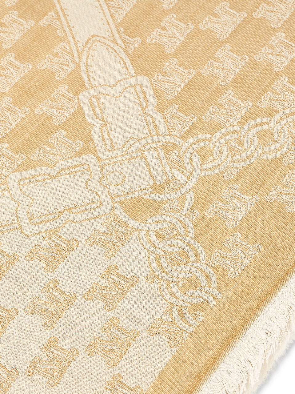 Max Mara Checkered Stola-Foulard in Light Camel with Delicate Fringing Neutraal
