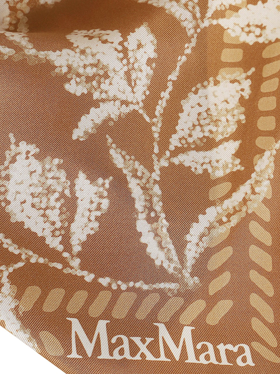 Max Mara Silk Twill Square Scarf With Botanical Motif And Monogram Bruin