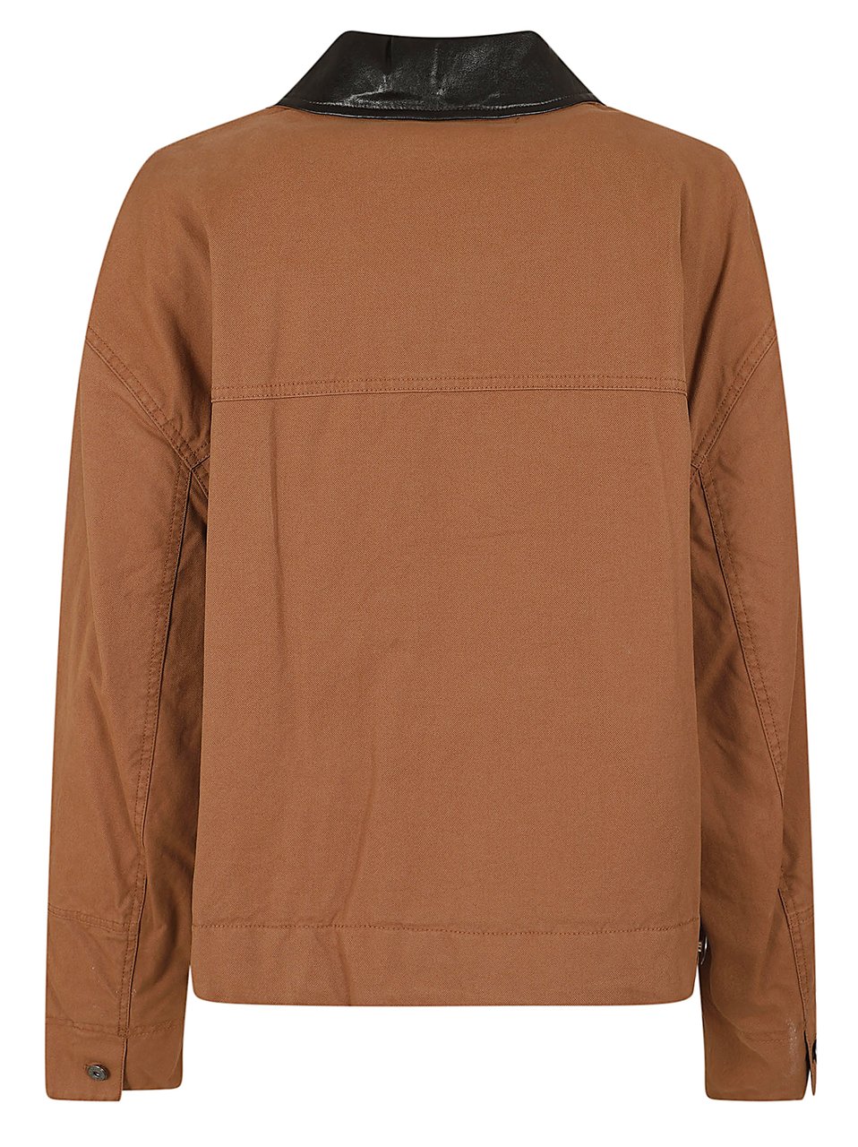 Max Mara Cropped Tan Cotton Canvas Jacket with Coated Fabric Collar Bruin