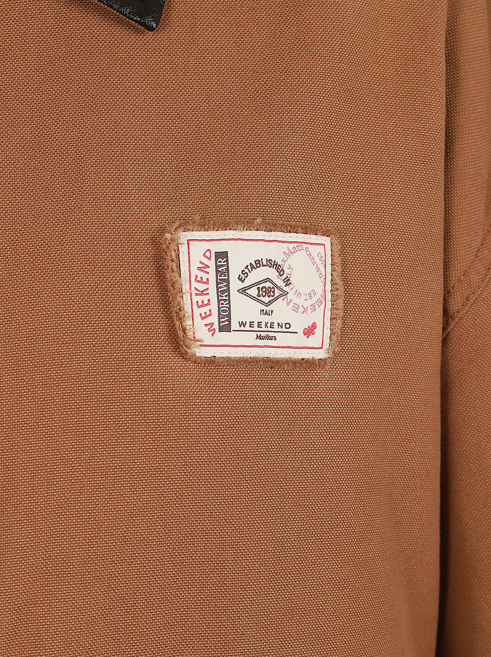 Max Mara Cropped Tan Cotton Canvas Jacket with Coated Fabric Collar Bruin