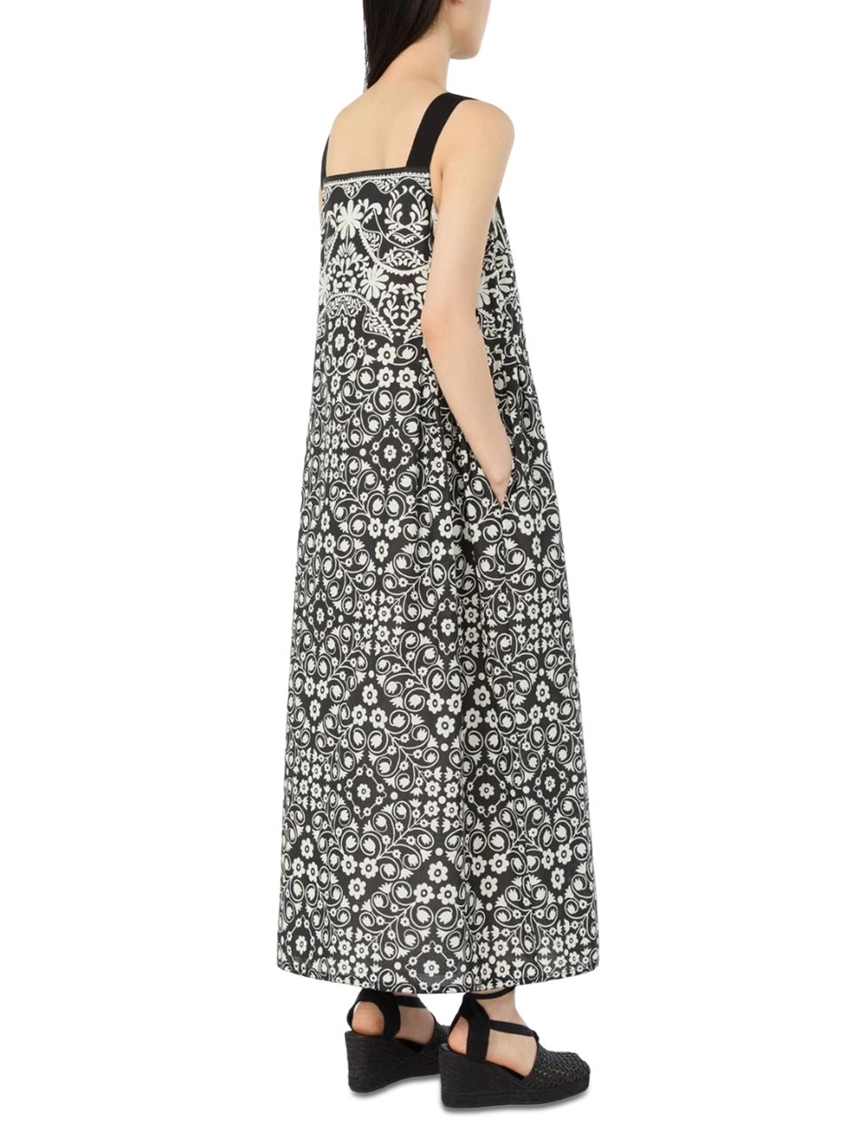 Max Mara Maxi Dress with Intricate Floral and Geometric Pattern Grijs