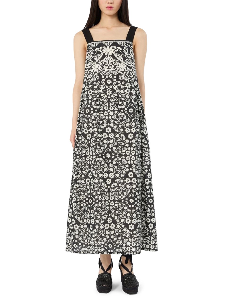 Max Mara Maxi Dress with Intricate Floral and Geometric Pattern Grijs