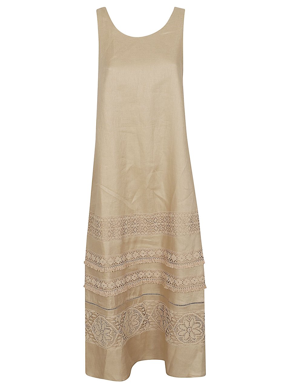 Max Mara Sleeveless A-line Dress with Lace Detailing and Bow Accent Neutraal