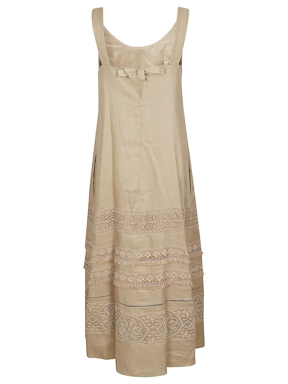 Max Mara Sleeveless A-line Dress with Lace Detailing and Bow Accent Neutraal