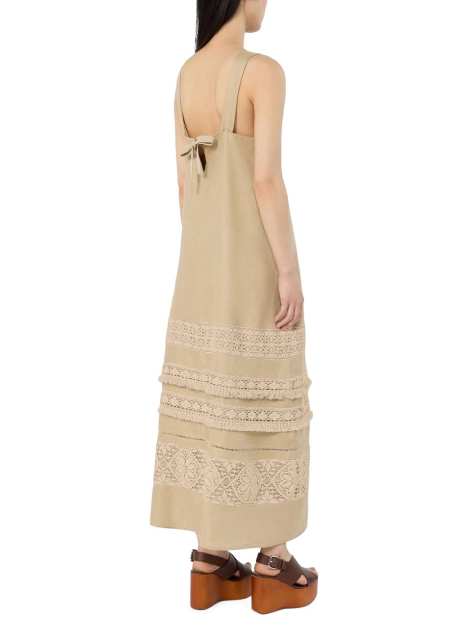 Max Mara Sleeveless Maxi Dress with Lace Panels Neutraal