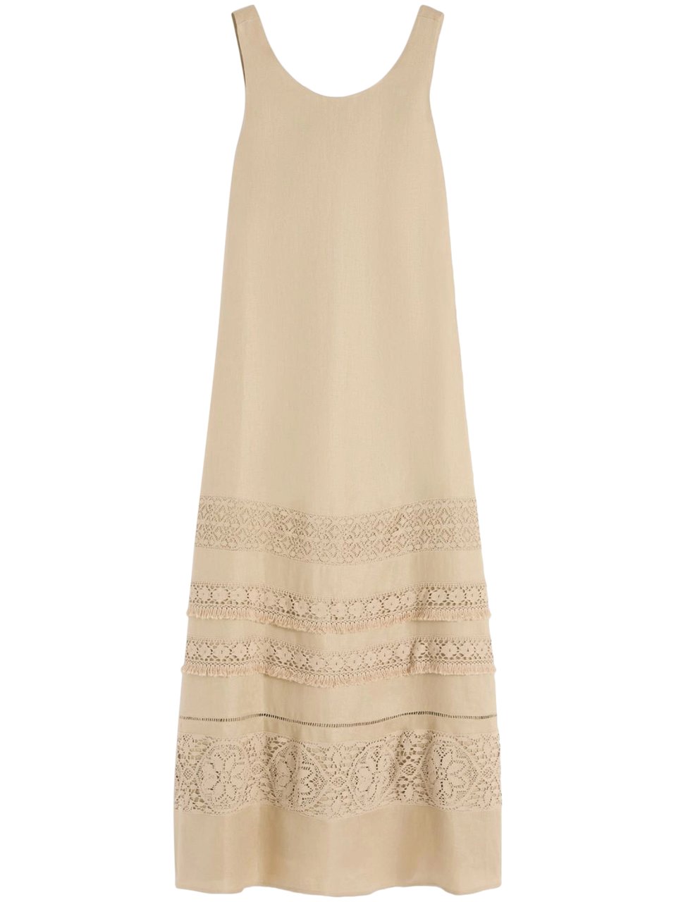 Max Mara Sleeveless Maxi Dress with Lace Panels Neutraal