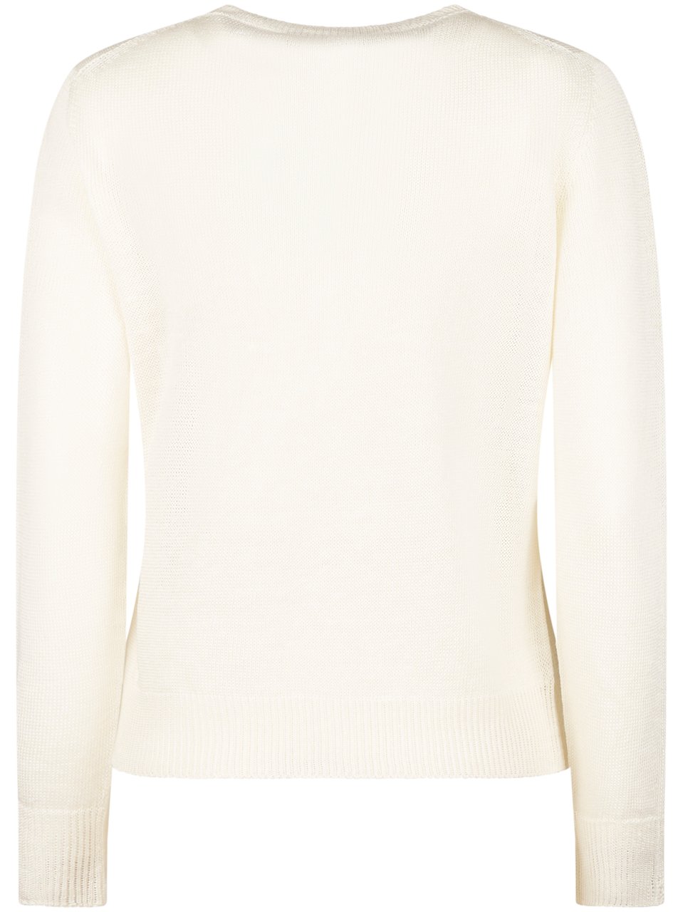 Max Mara Cropped White Long-Sleeved Top with Ribbed Detailing Wit