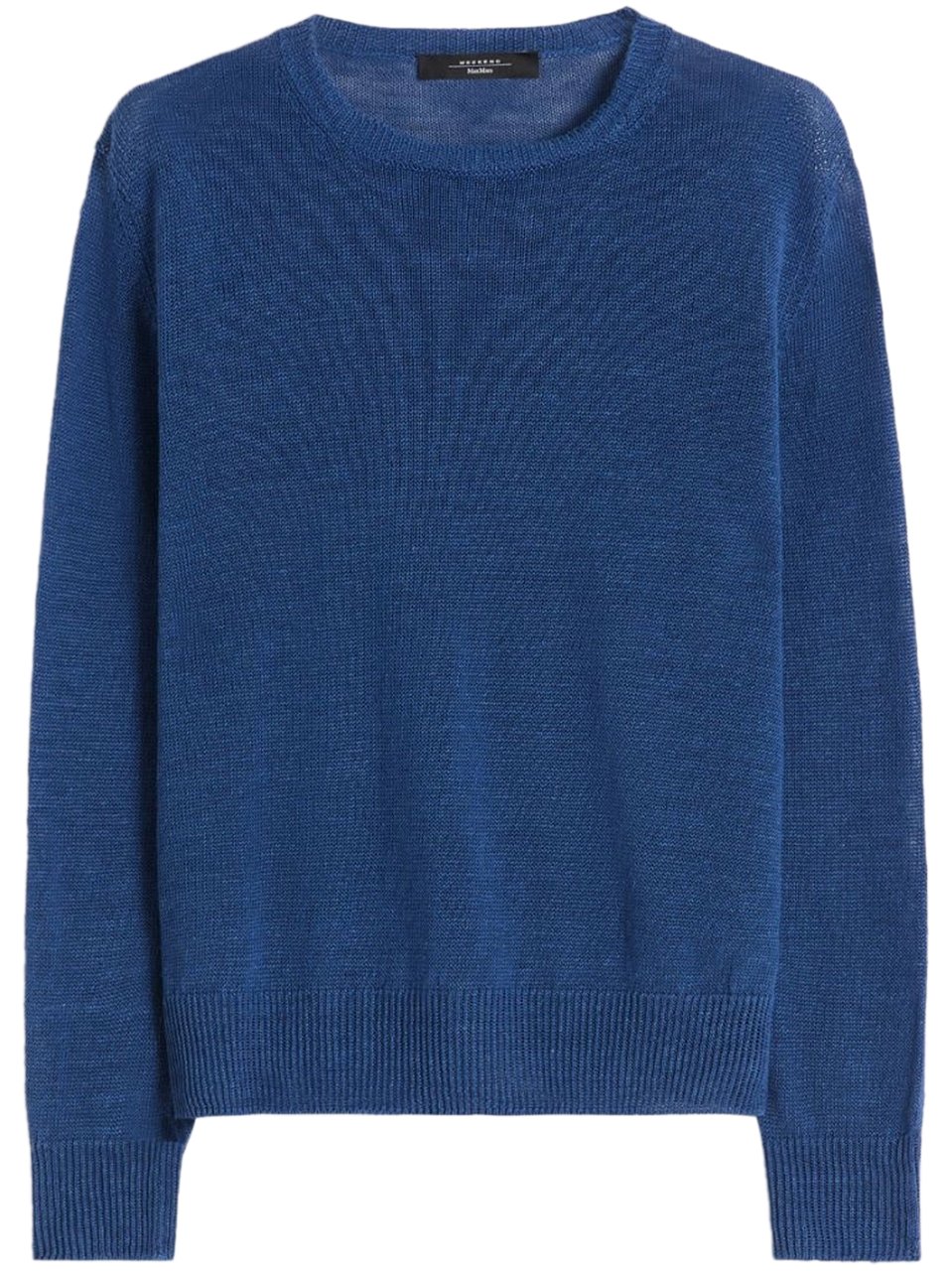Max Mara Linen Long-Sleeved Top with Ribbed Details Blauw