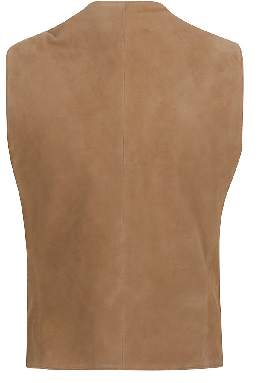 Max Mara Sleeveless Goat Leather Jacket with Tailored Fit and Front Pockets Bruin