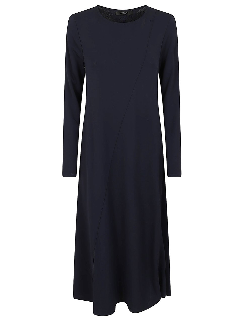 Max Mara Diagonal Inlay Long Dress In Soft Stretch Viscose Crepe Blauw