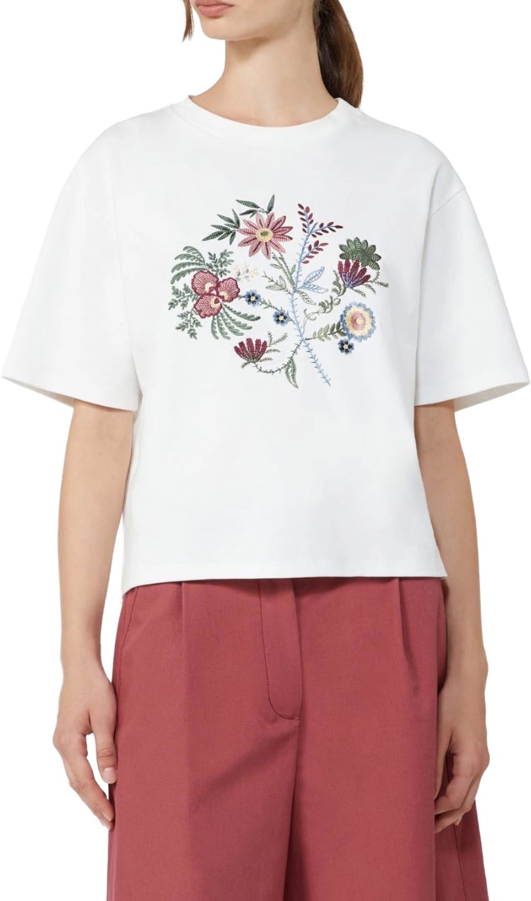 Max Mara Sweaters Bianco Ricamo Fiori Wit
