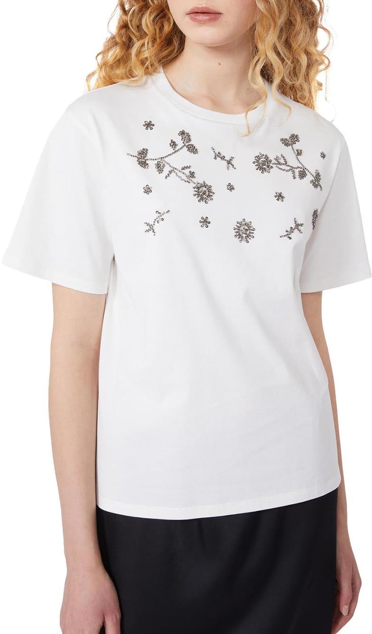 Max Mara T-Shirts And Polos Bianco Ricamo Fiori Wit