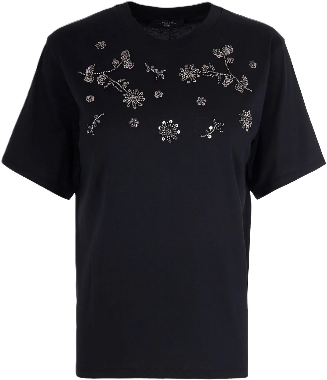 Max Mara T-Shirts And Polos Nero Ricamo Fiori Zwart
