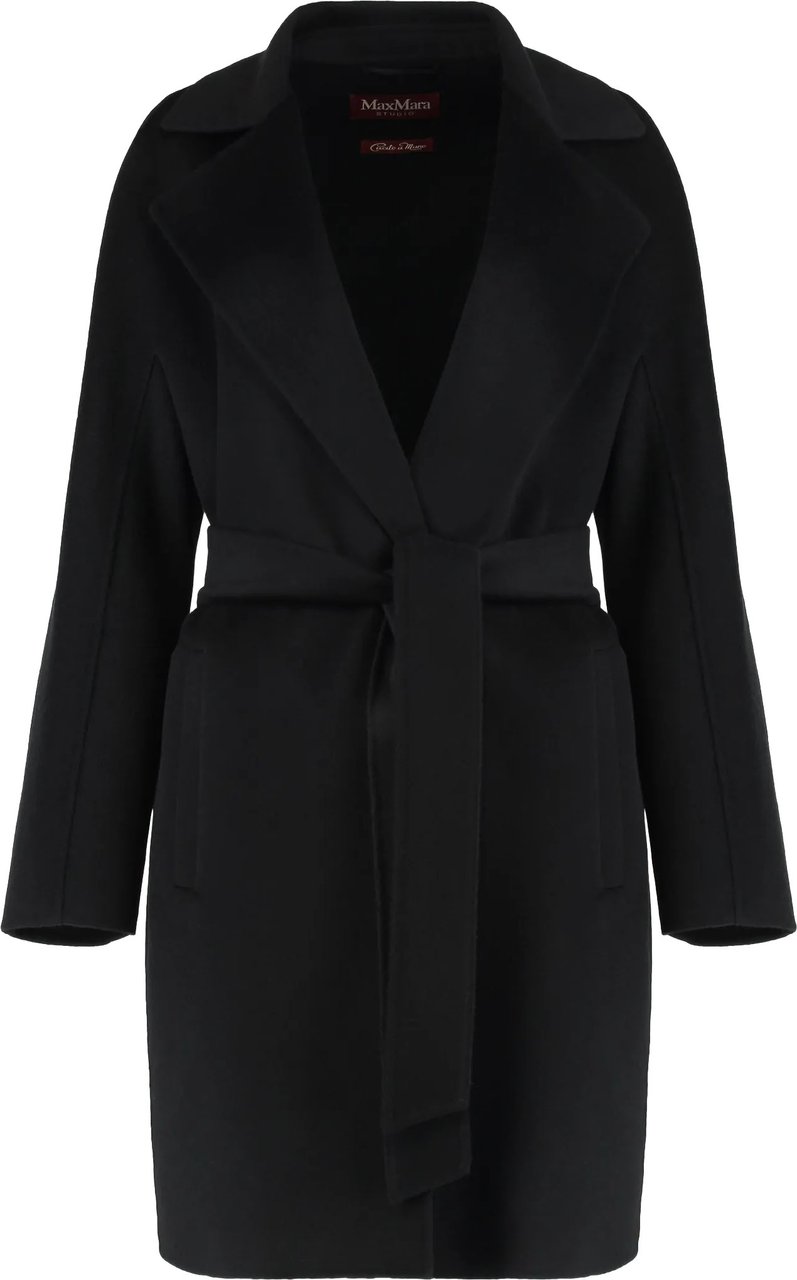 Max Mara Black Tenore Wrap Tailored Coat Zwart