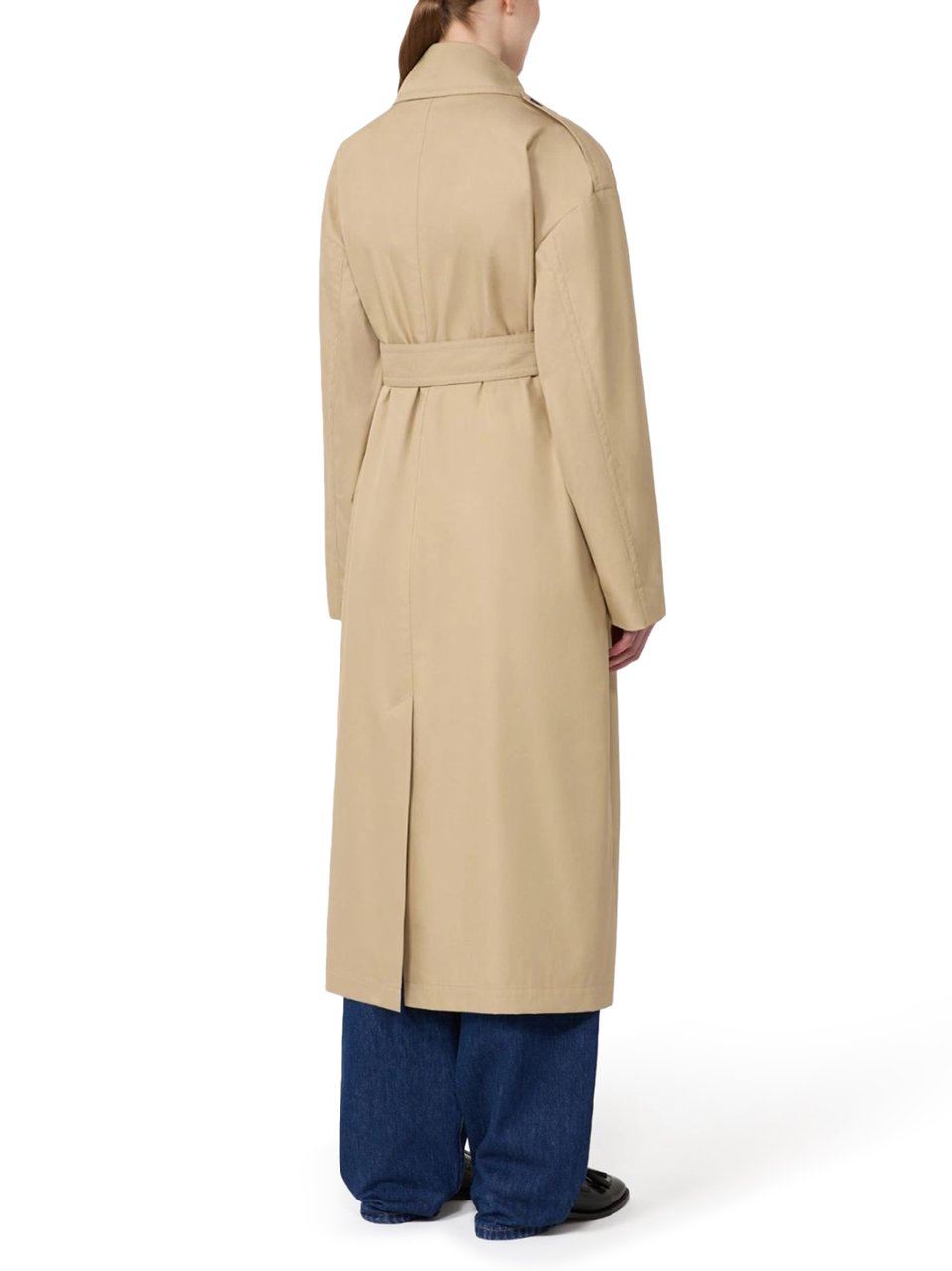 Max Mara Double-Breasted Trench Coat with Belted Waist and Epaulets Neutraal