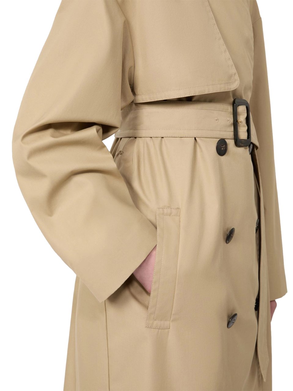 Max Mara Double-Breasted Trench Coat with Belted Waist and Epaulets Neutraal