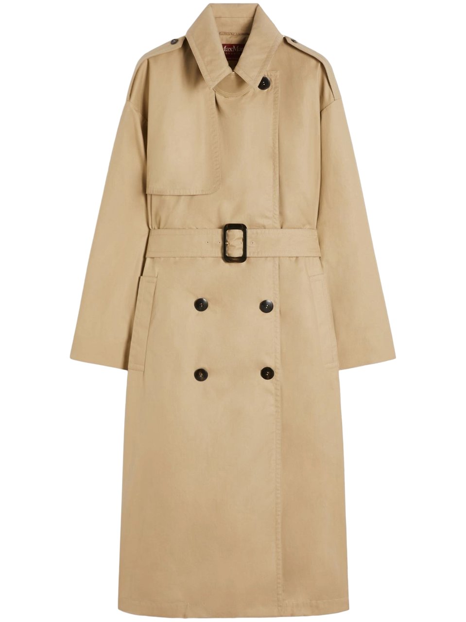 Max Mara Double-Breasted Trench Coat with Belted Waist and Epaulets Neutraal