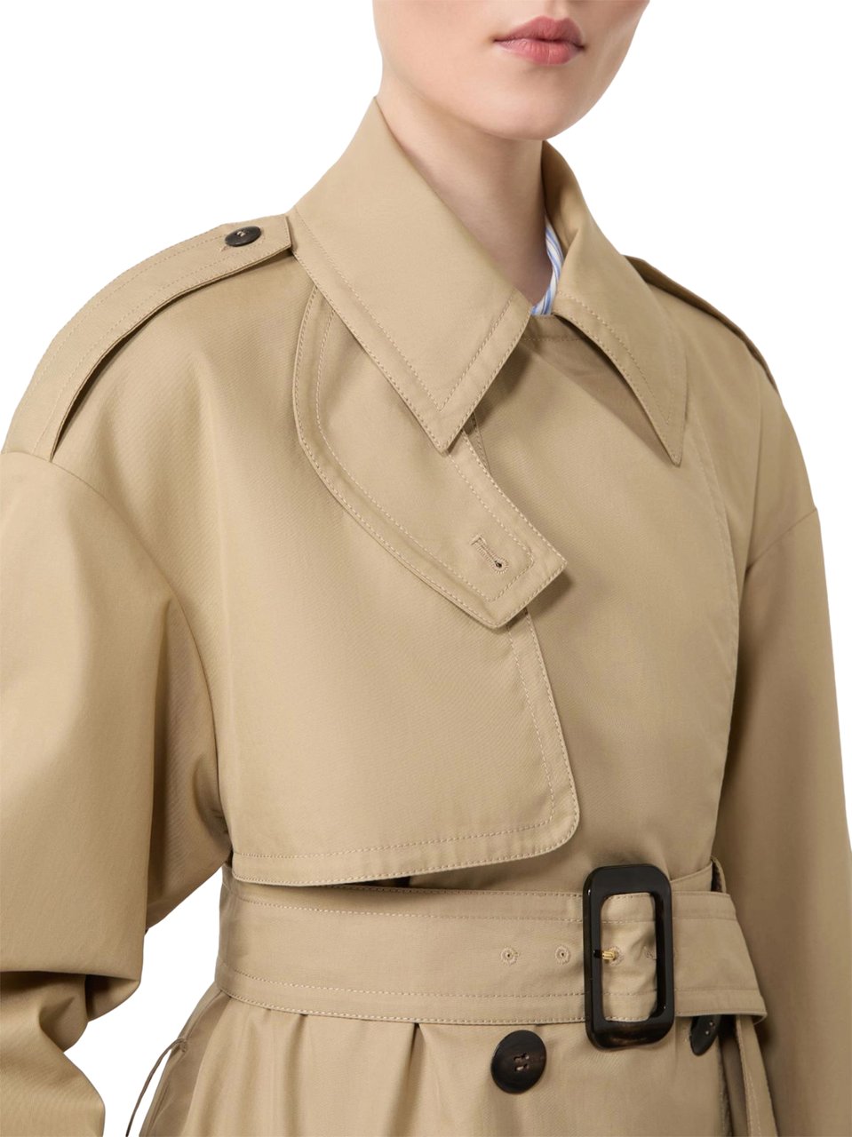 Max Mara Double-Breasted Trench Coat with Belted Waist and Epaulets Neutraal