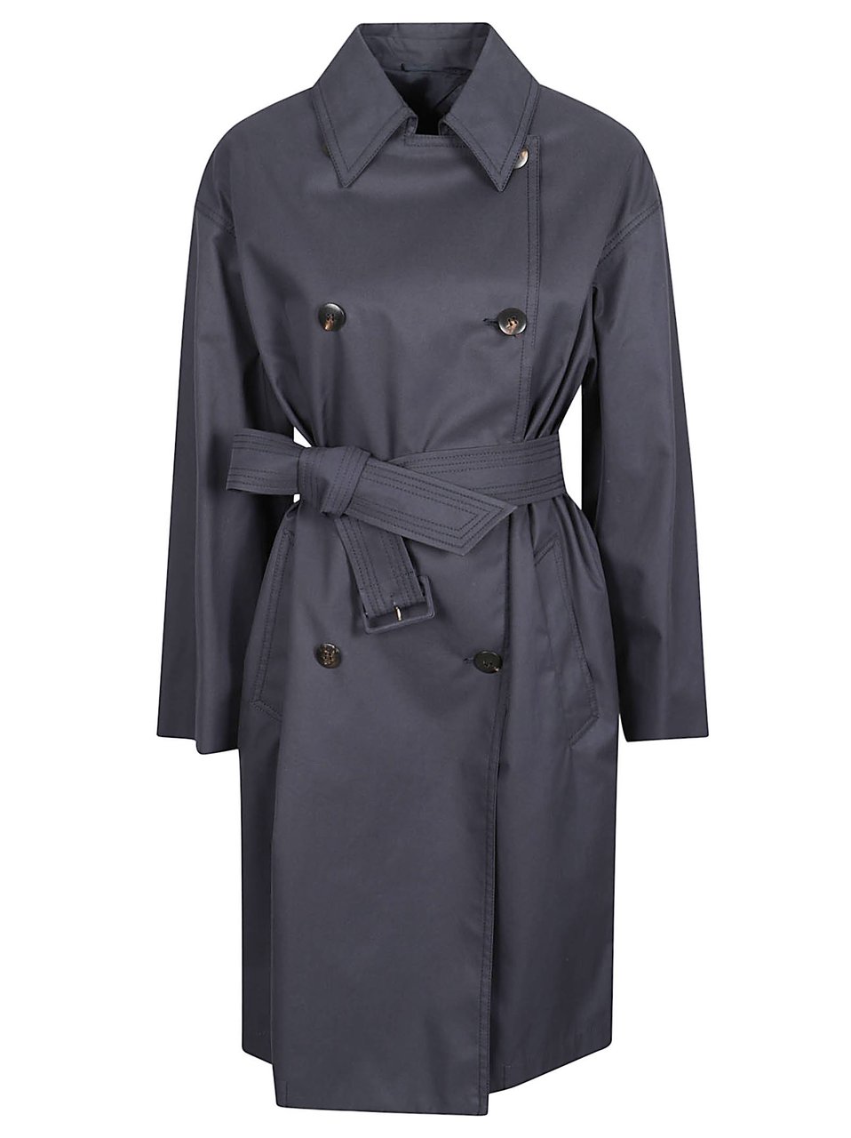 Max Mara Structured Double-Breasted Coat with Wide Collar and Belted Waist Grijs