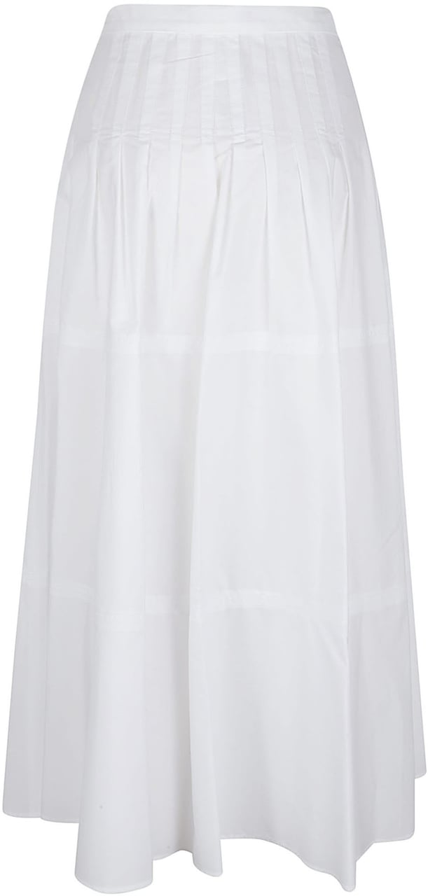 Max Mara Flared White Cotton Midi Skirt with Vertical Stitching Wit