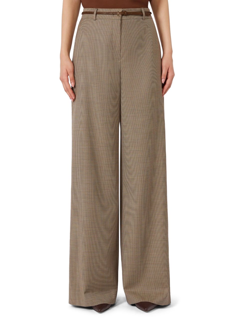 Max Mara Wide-Leg Trousers with Tailored Check Pattern Bruin