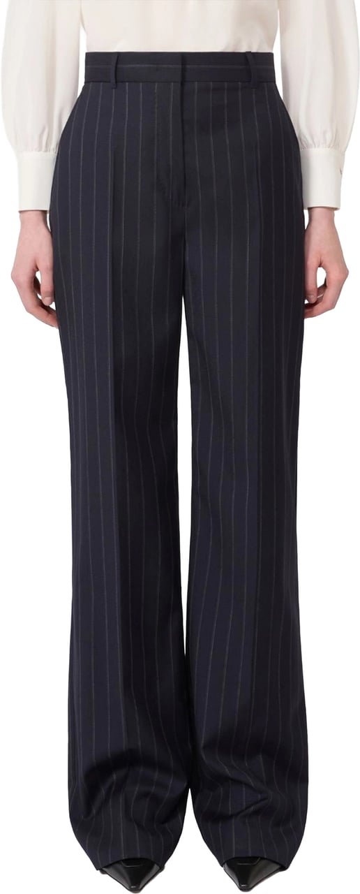 Max Mara Enfasi High-Waisted Pinstriped Wide-Leg Trousers Zwart