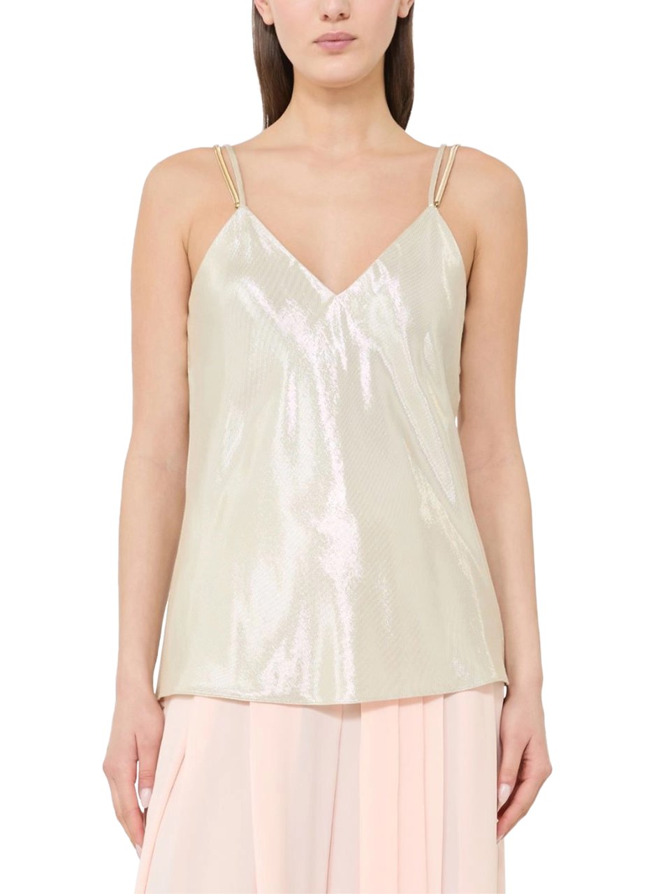 Max Mara V-Neck Camisole with Reflective Finish and Spaghetti Straps Neutraal