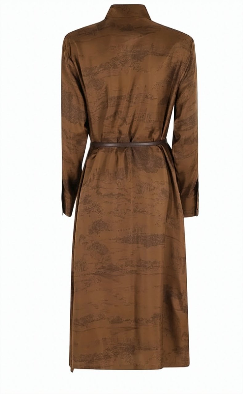Max Mara Printed Long Sleeve Midi Dress Bruin