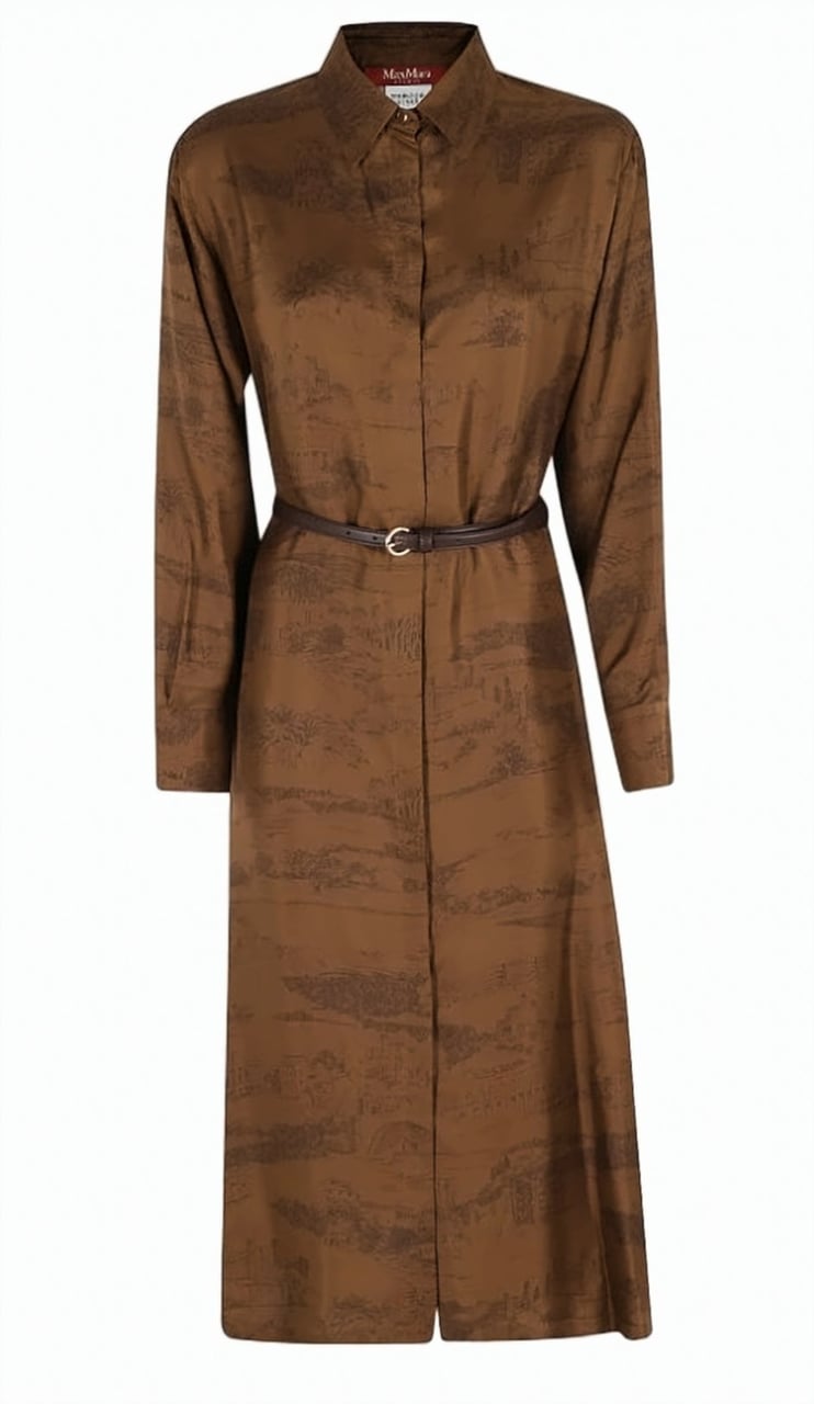 Max Mara Printed Long Sleeve Midi Dress Bruin