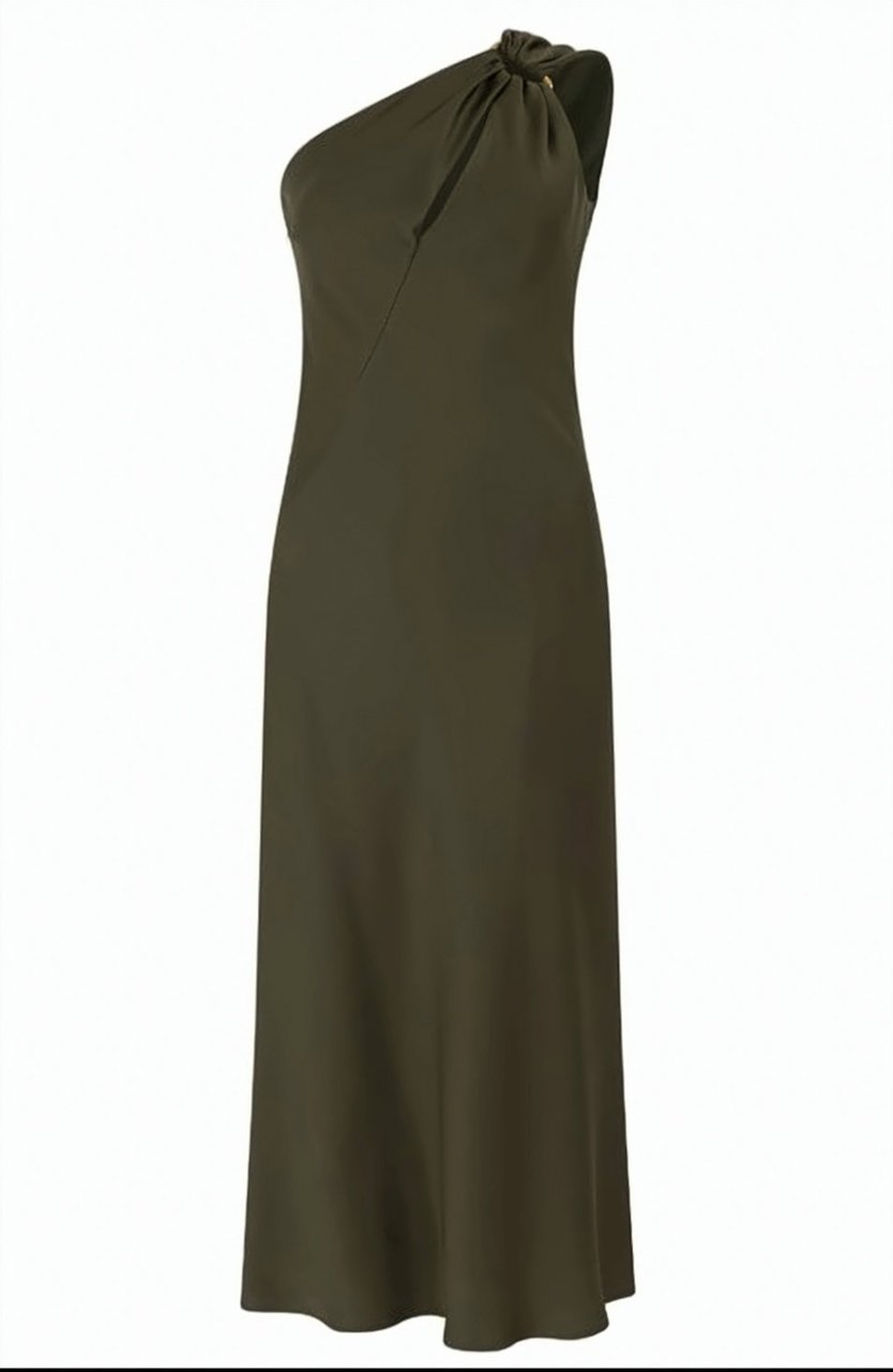 Max Mara Olive One Shoulder Midi Dress Groen