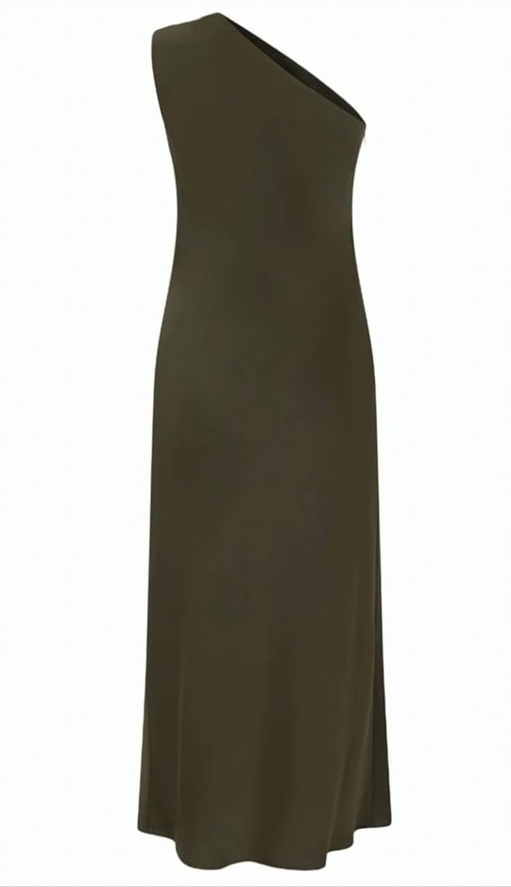 Max Mara Olive One Shoulder Midi Dress Groen