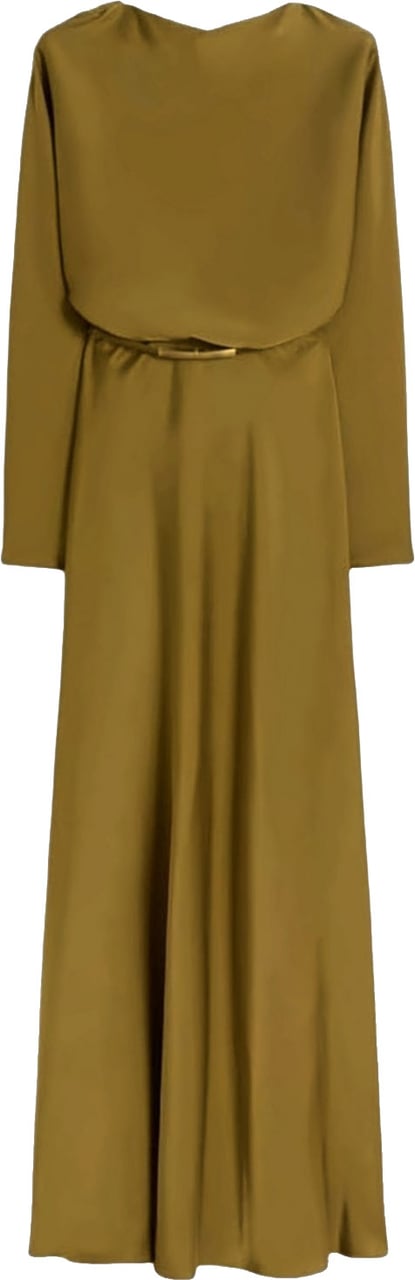 Max Mara Green Satin Belted Maxi Dress Groen