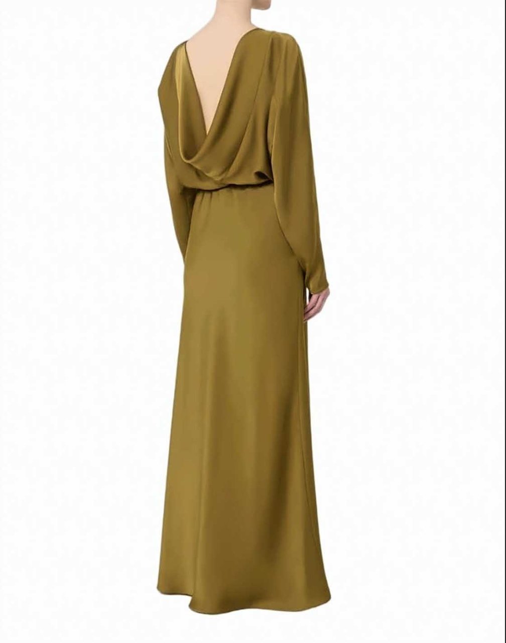 Max Mara Green Satin Belted Maxi Dress Groen