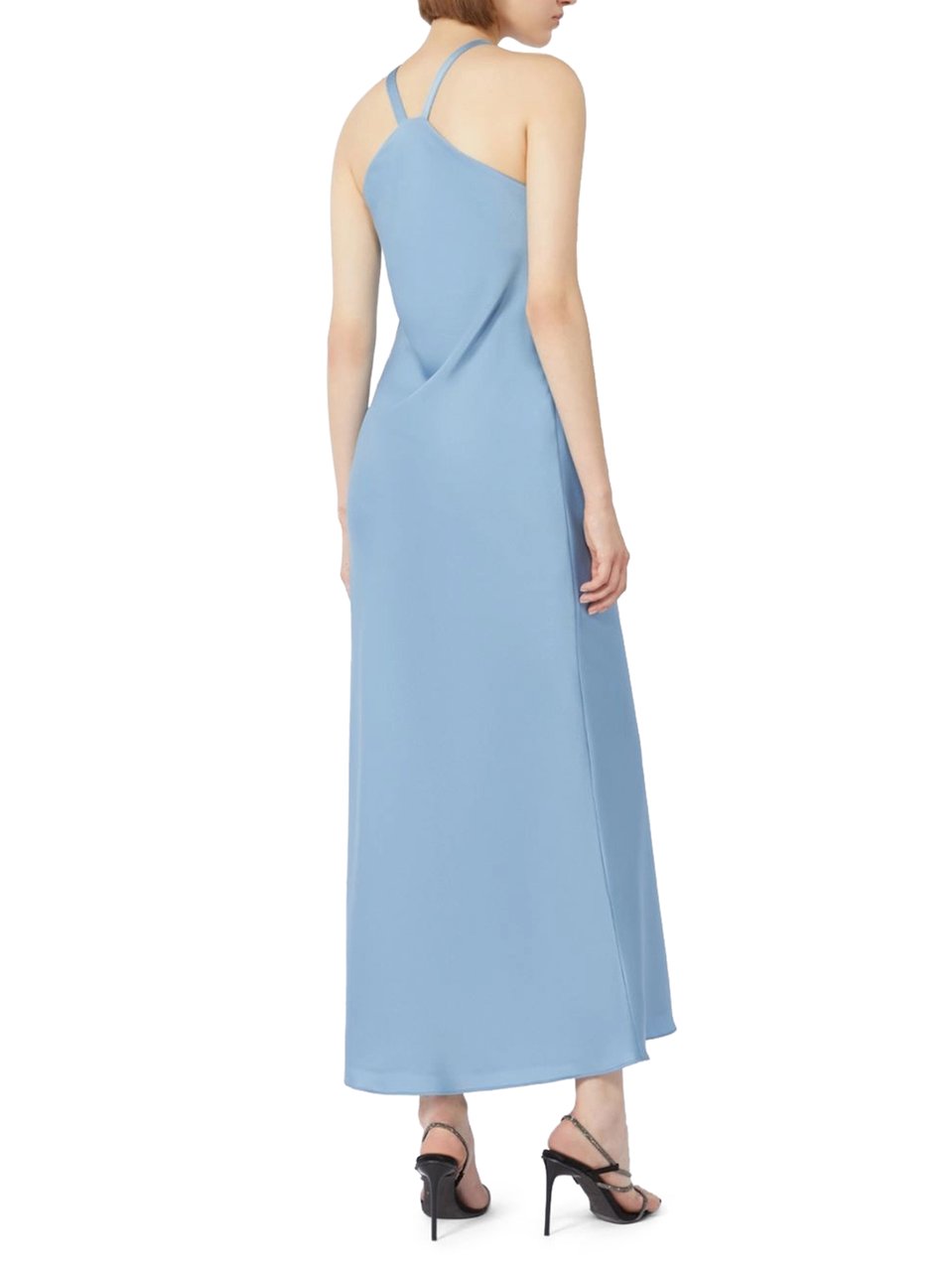 Max Mara Halter Neck Midi Dress with Metallic Ring Detail Blauw