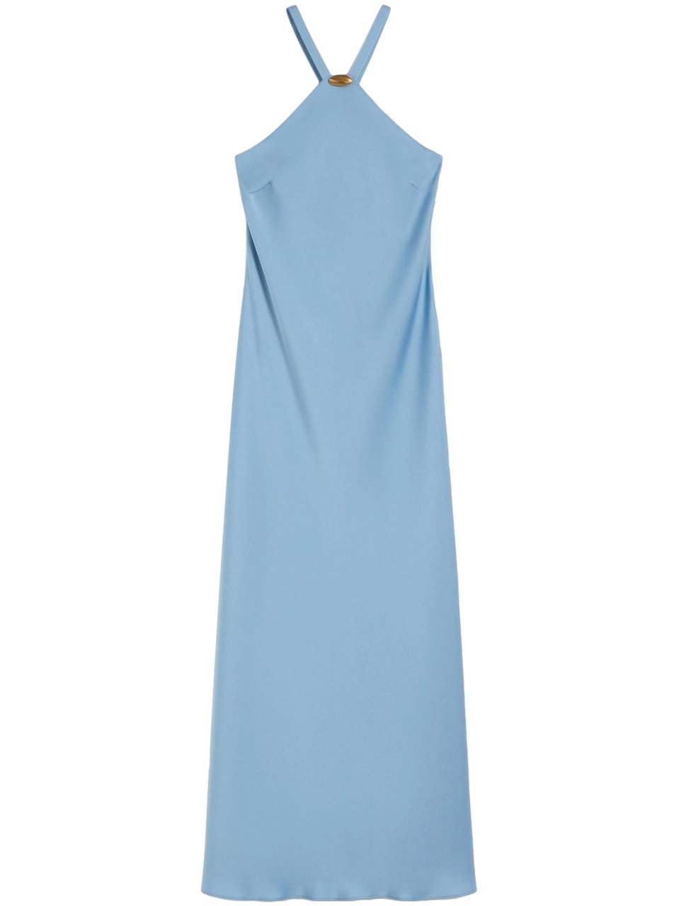 Max Mara Halter Neck Midi Dress with Metallic Ring Detail Blauw