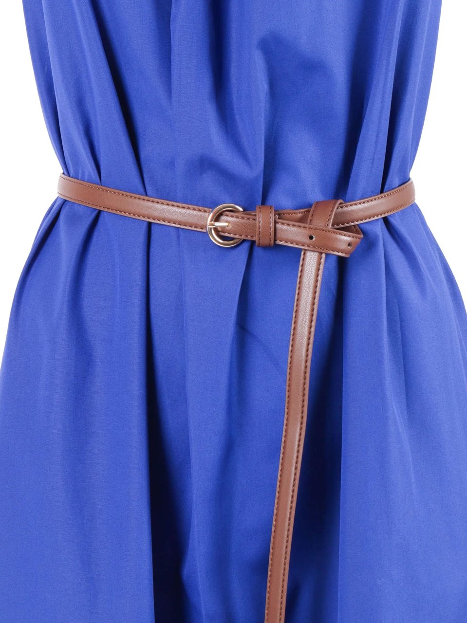 Max Mara Blue Waist Belt Cotton Maxi Dress Blauw