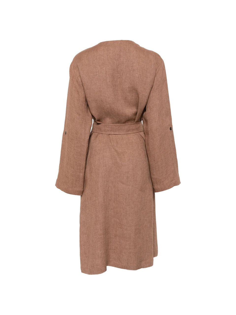 Max Mara Beige Matching Belt Linen Dress Neutraal