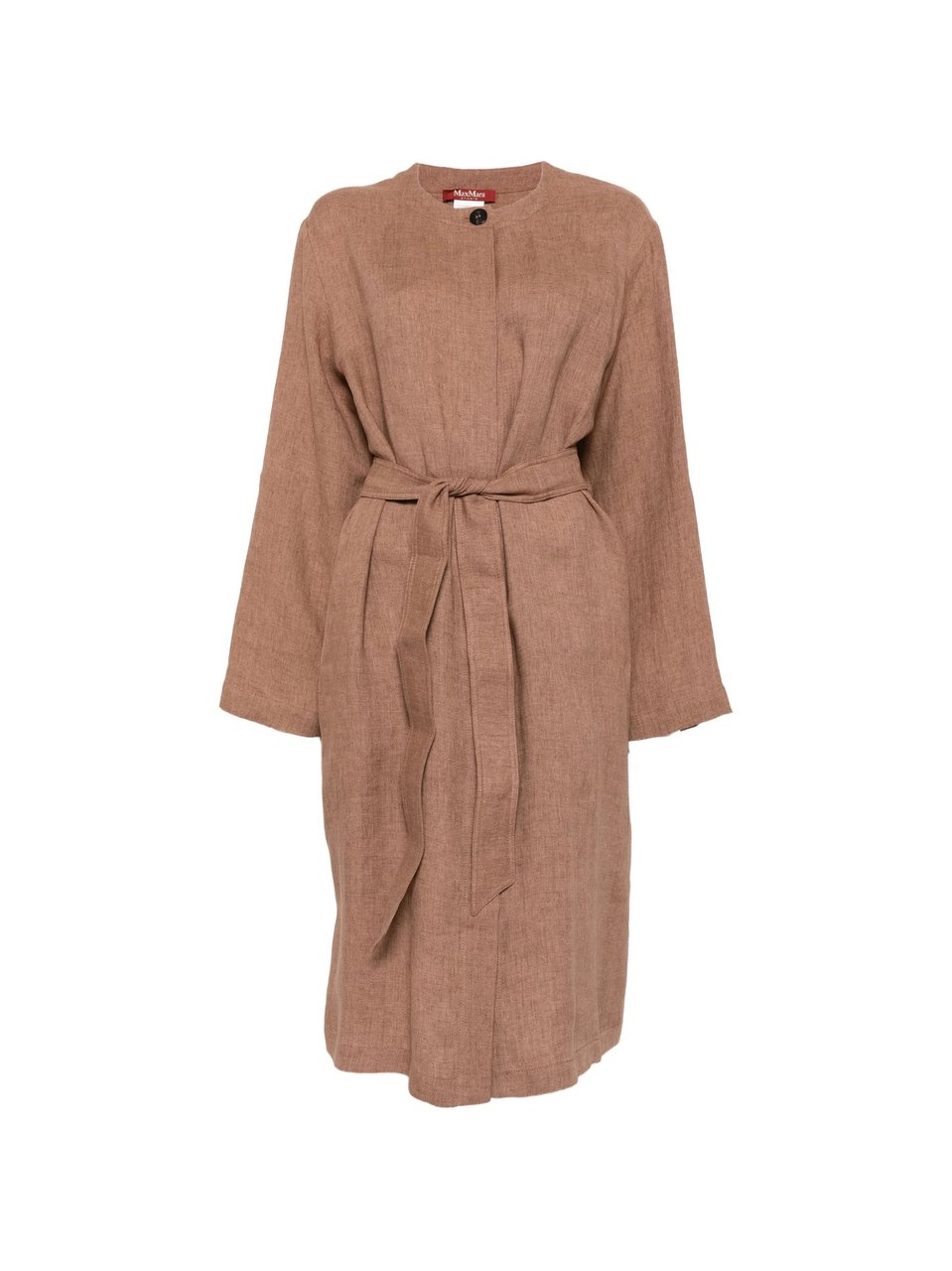 Max Mara Beige Matching Belt Linen Dress Neutraal