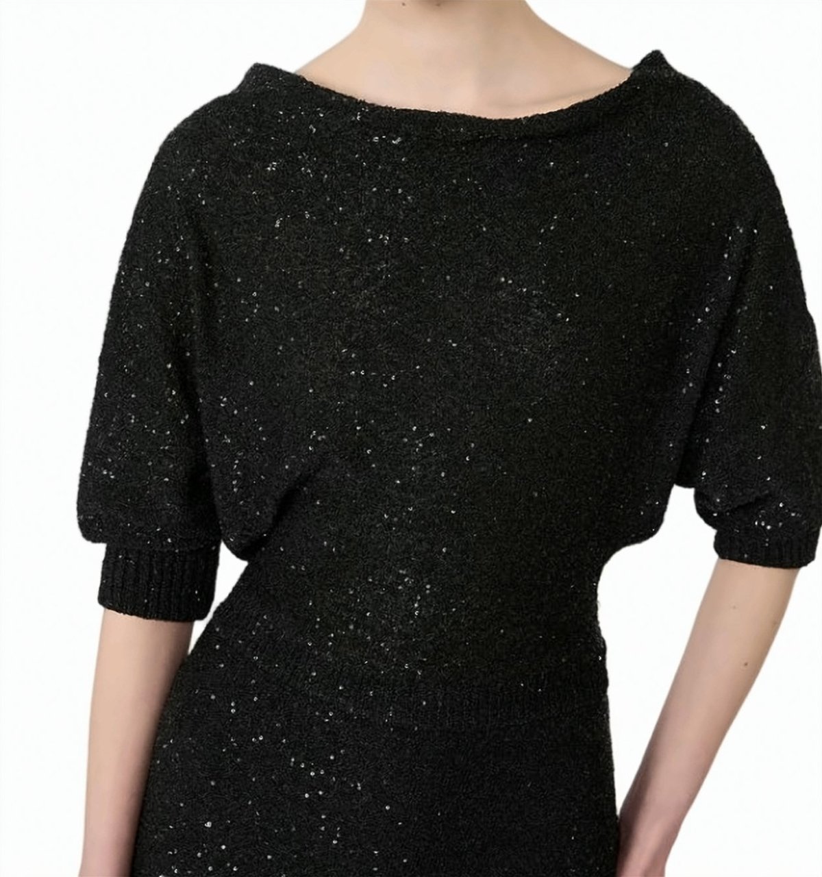Max Mara Viscose Off Shoulder Midi Dress Zwart