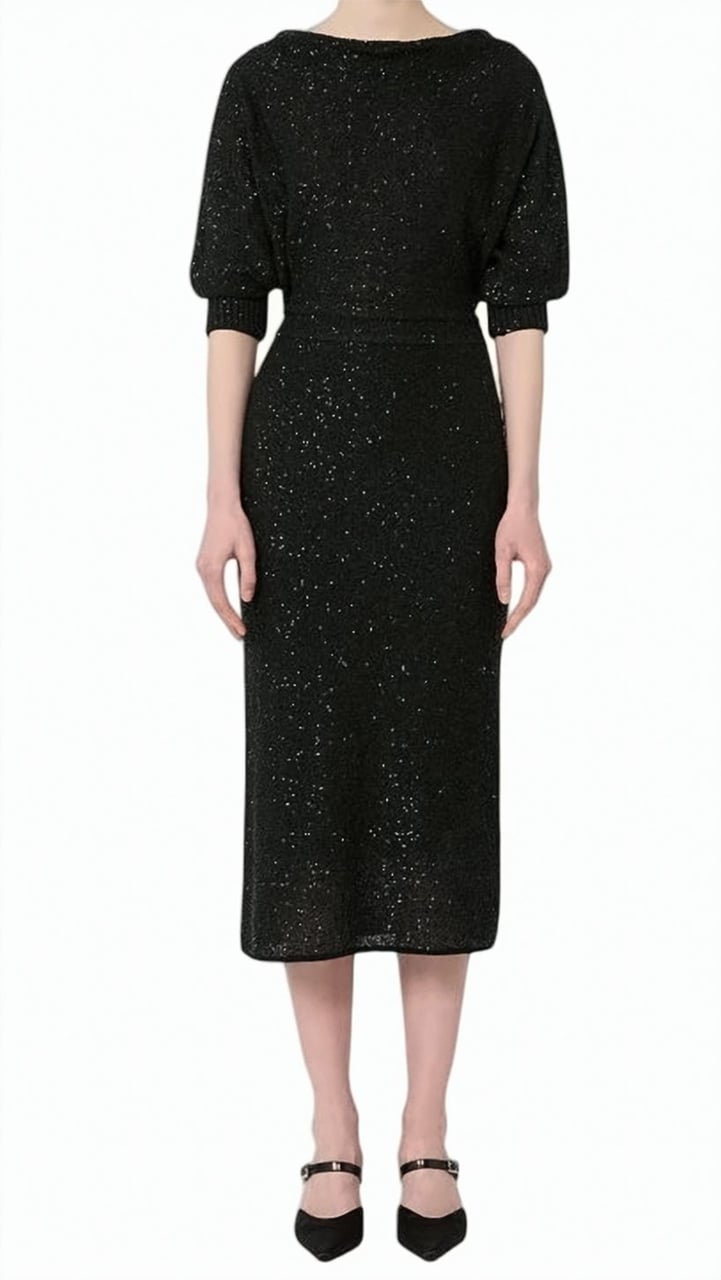 Max Mara Viscose Off Shoulder Midi Dress Zwart