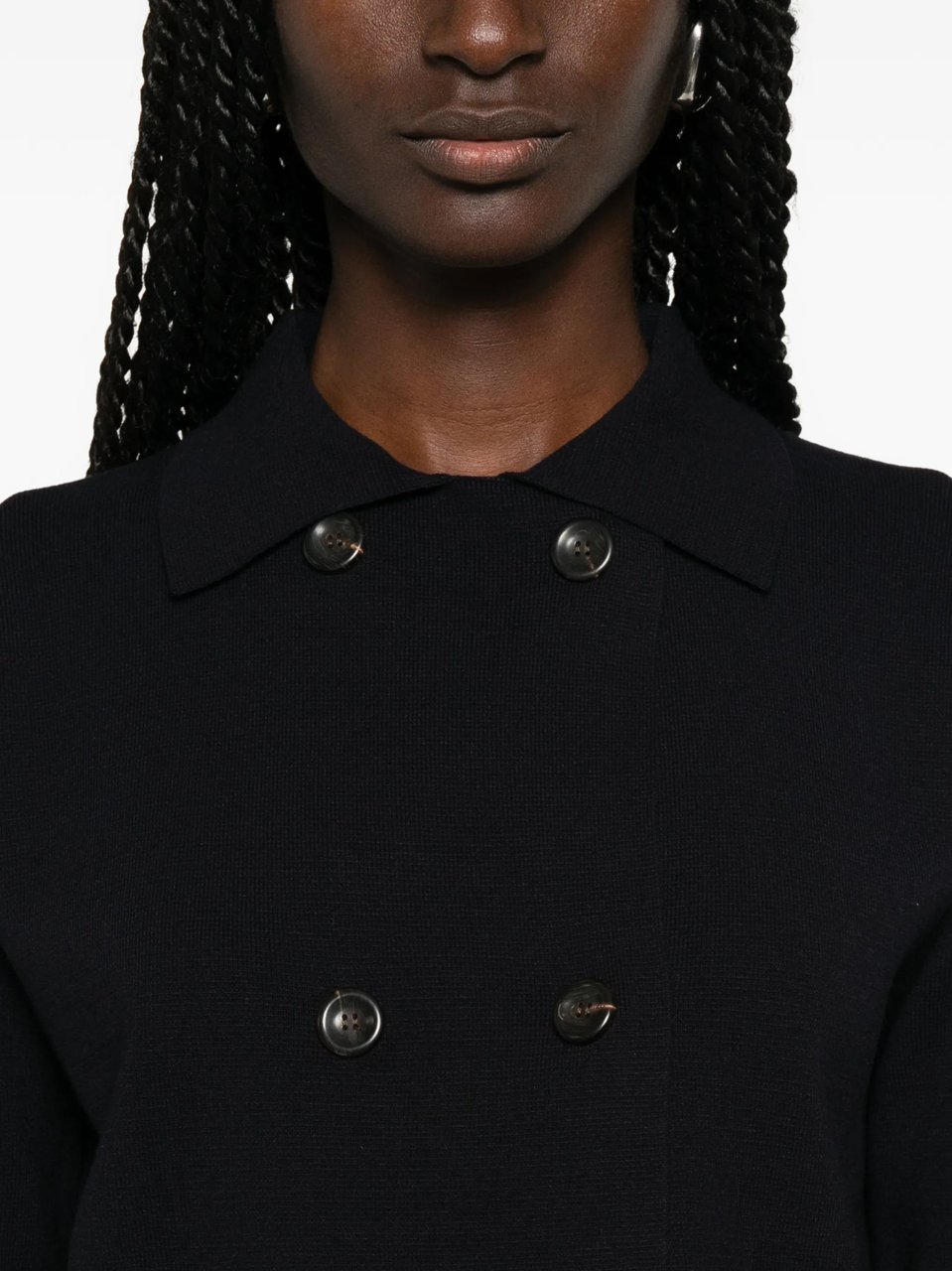 Max Mara Blue Classic Collar Viscose Cardigan Zwart