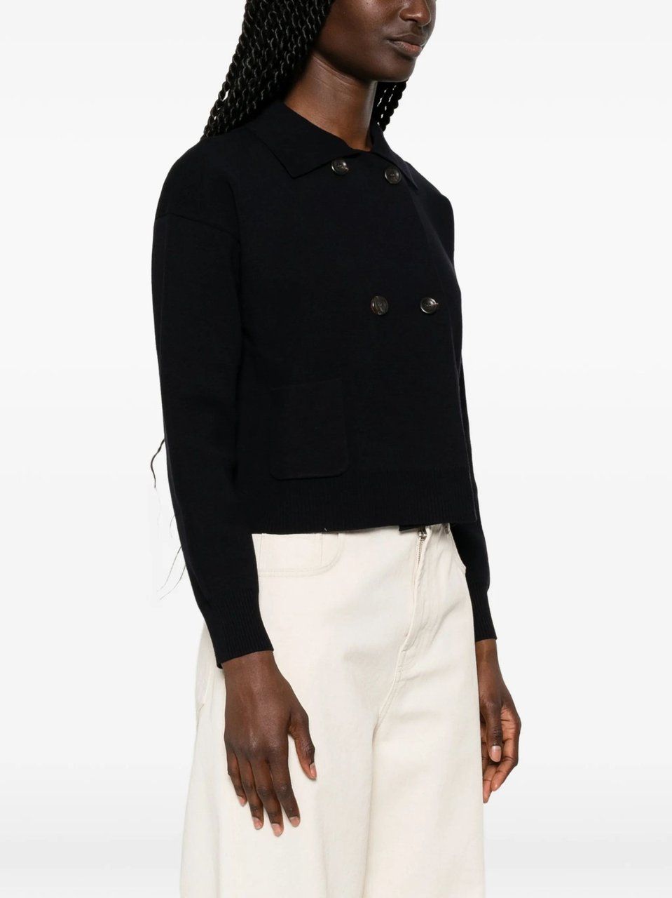 Max Mara Blue Classic Collar Viscose Cardigan Zwart