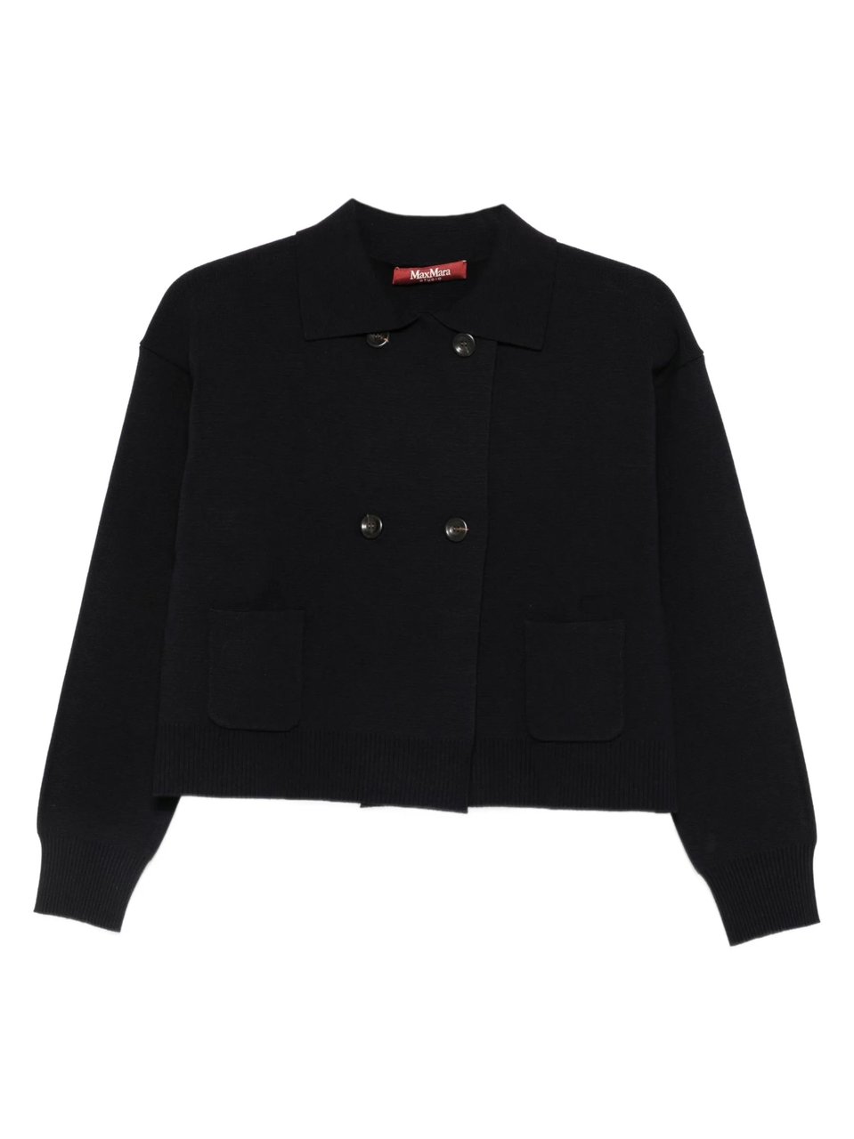 Max Mara Blue Classic Collar Viscose Cardigan Zwart