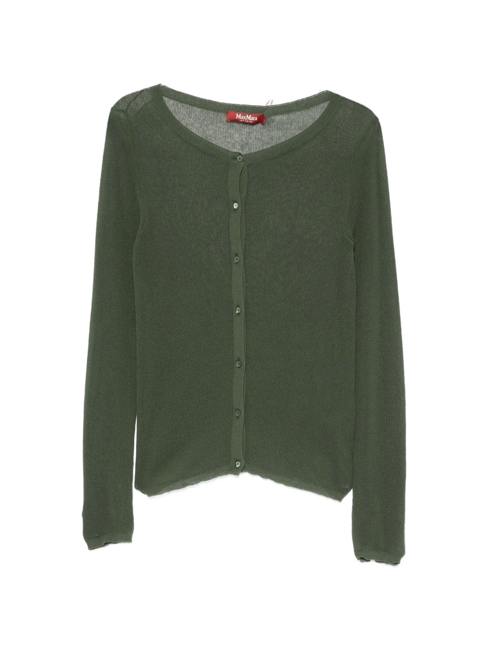Max Mara Green Ribbed Cuffs Cotton Cardigan Grijs