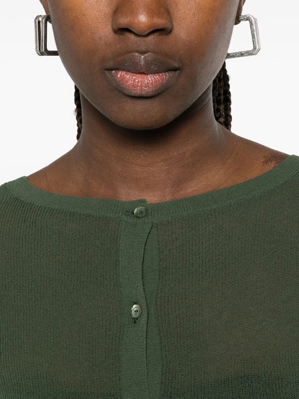 Max Mara Green Ribbed Cuffs Cotton Cardigan Grijs