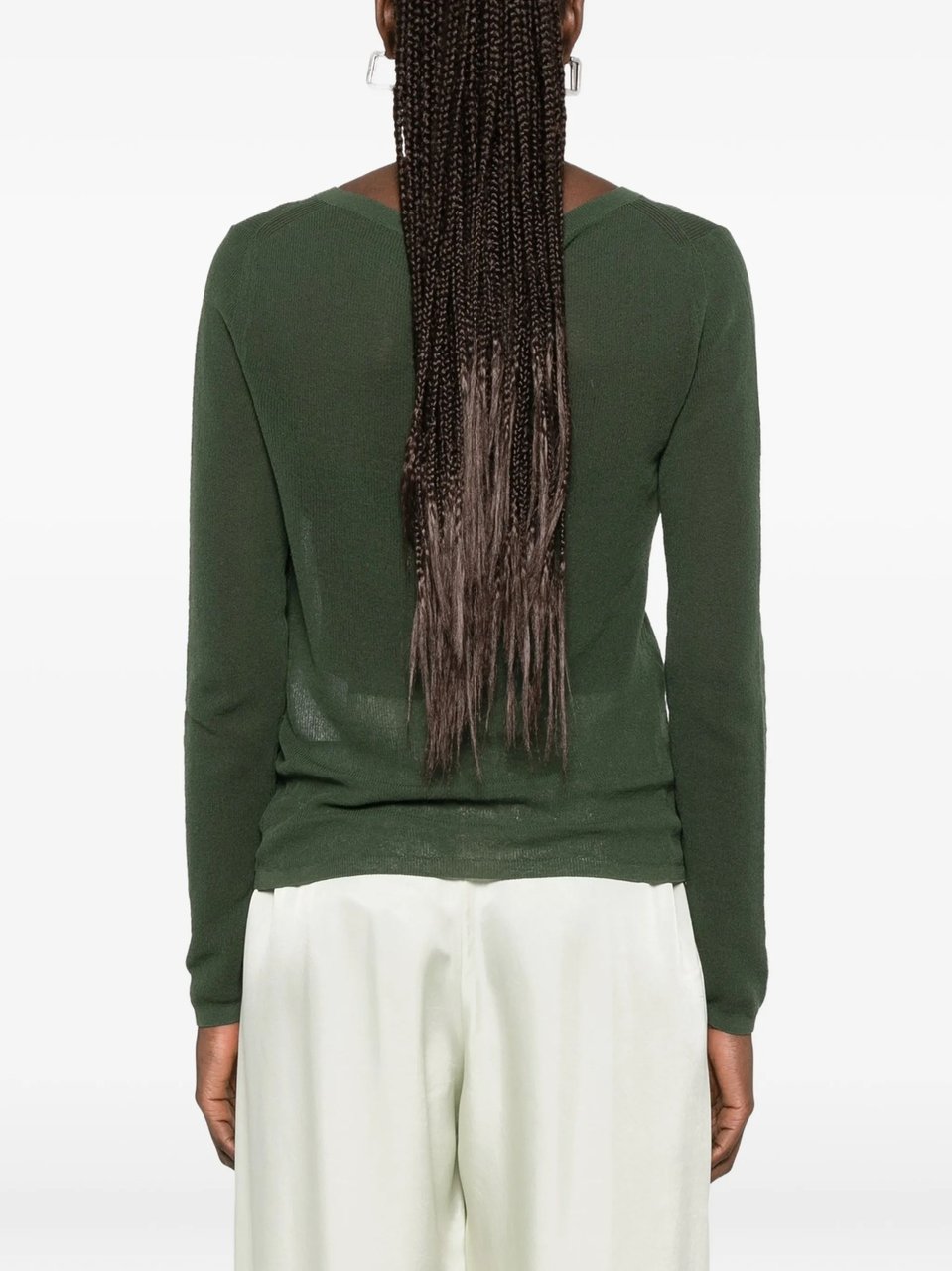 Max Mara Green Ribbed Cuffs Cotton Cardigan Grijs