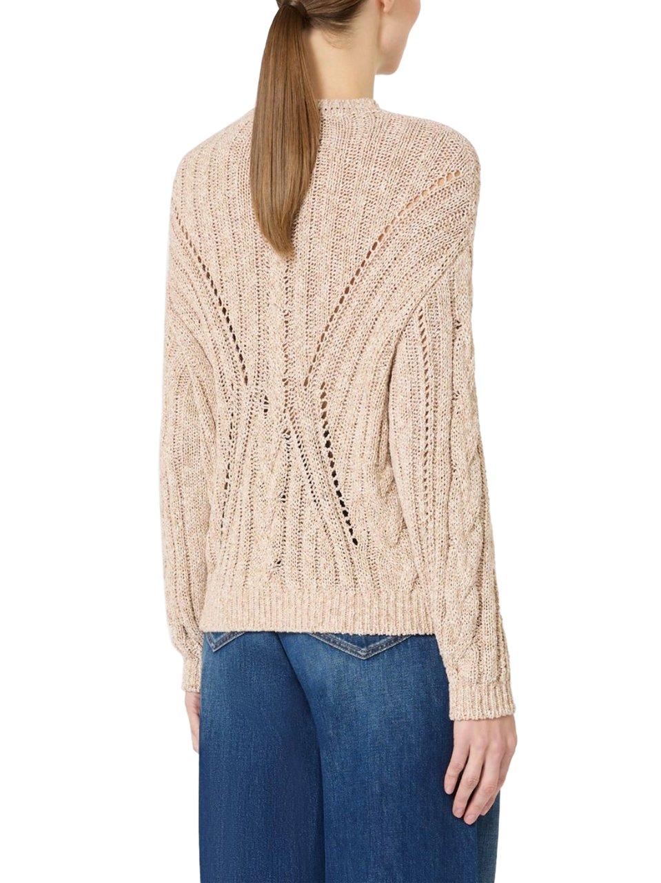 Max Mara Textured Cable Knit Top with Openwork Details Neutraal